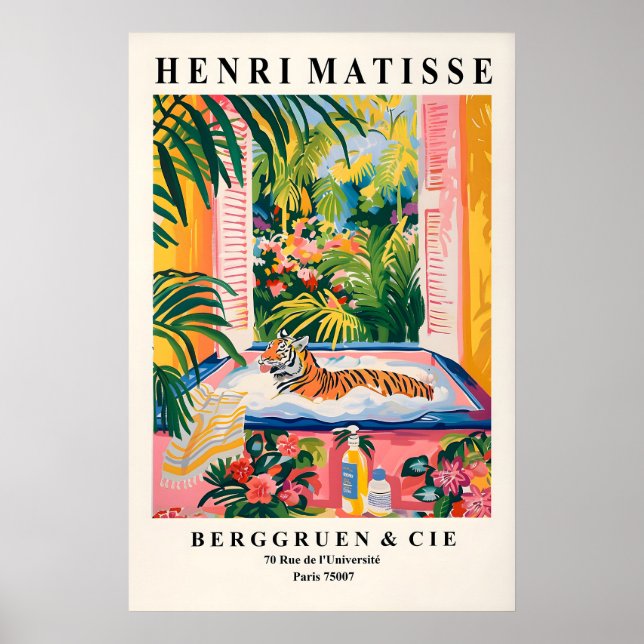 Poster Tiger in Bathtub Art Print Funny Matisse Style (Frente)