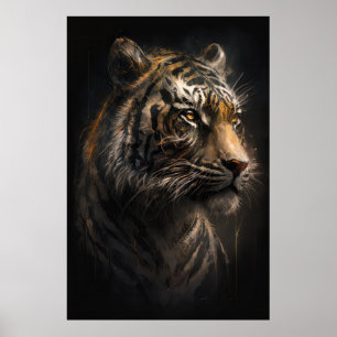 Poster Tiger Retrait Animal Nature Willife Painting Art