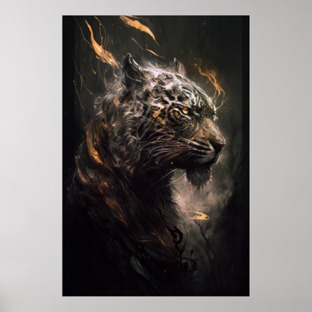 Poster Tiger Retrait Animal Nature Willife Painting Art (Frente)