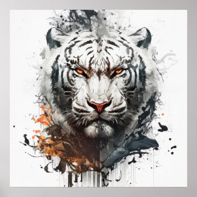 Poster Tiger Retrato Animal Pintura Selvagem Exterior (Frente)