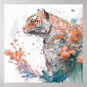 Poster Tiger Retrato Animal Pintura Selvagem Exterior
