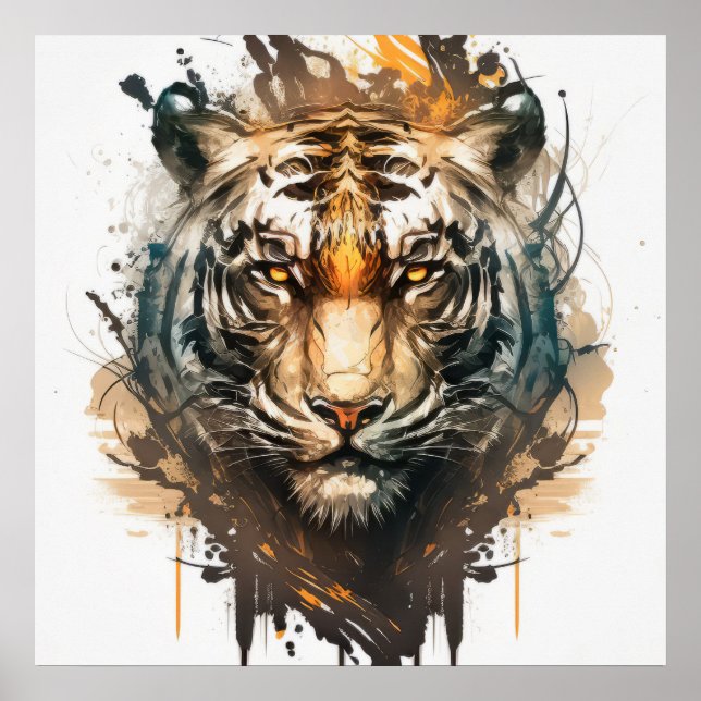 Poster Tiger Retrato Animal Pintura Selvagem Exterior (Frente)