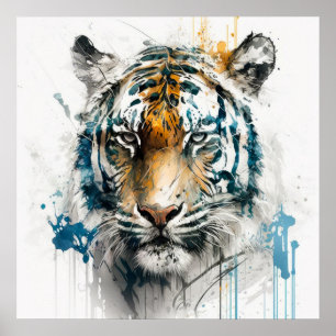 Poster Tiger Retrato Animal Pintura Selvagem Exterior