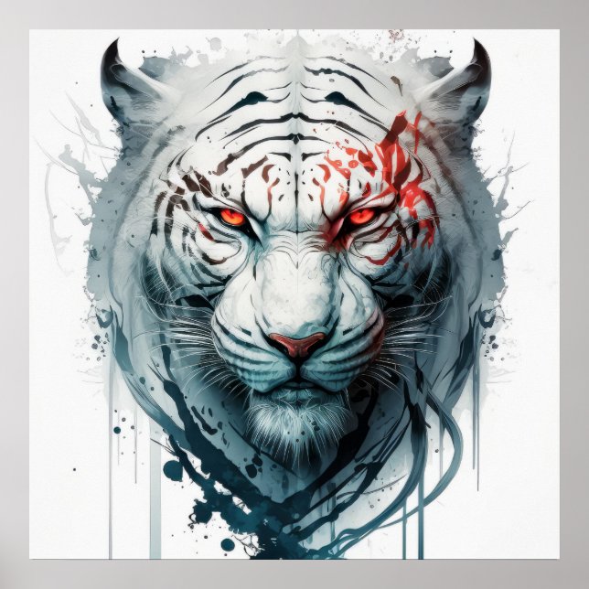 Poster Tiger Retrato Animal Pintura Selvagem Exterior (Frente)
