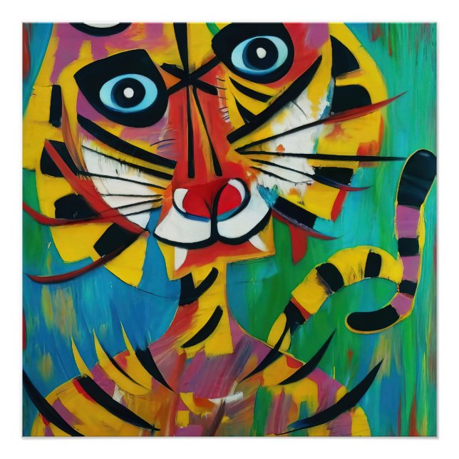 Pôster TIGER TANGO Whimsical Untamsical Jungle Cat Painti (Frente)