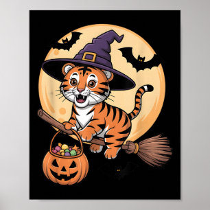 Poster Tiger Witch Hat Pumpkin Halloween Homens Mulher