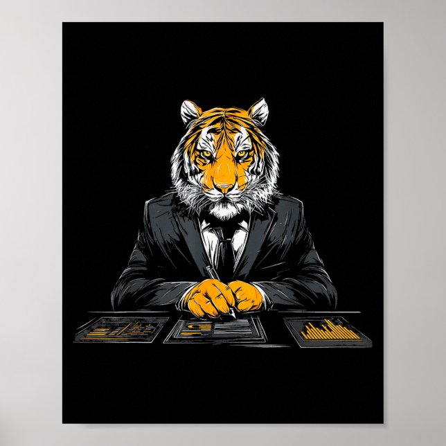 Poster Tiger Working Portrait Drawing Artwork Animal Artw (Frente)