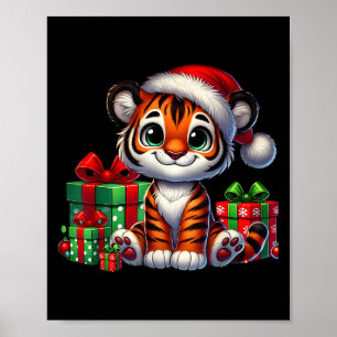 Poster Tiger Xmas Lighting Santa Hat Tiger Natal