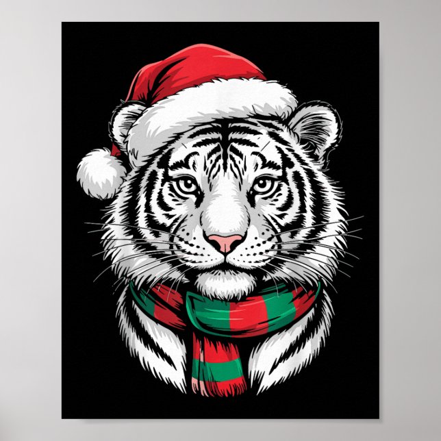 Poster Tiger Xmas Santa Hat Figurume De Natal (Frente)
