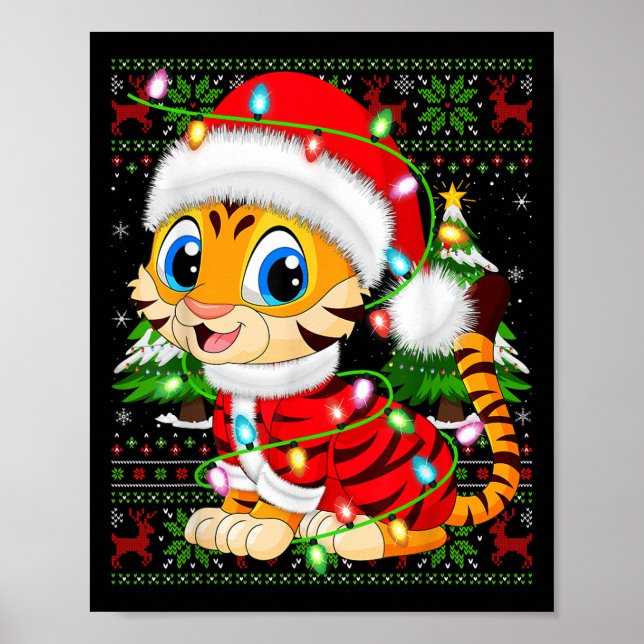 Poster Tiger Xmas Sweater Style Ugly Santa Tiger Christma (Frente)