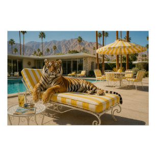 Pôster Tigre à Beira da Piscina em Palm Springs