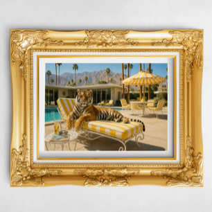 Pôster Tigre à Beira da Piscina em Palm Springs