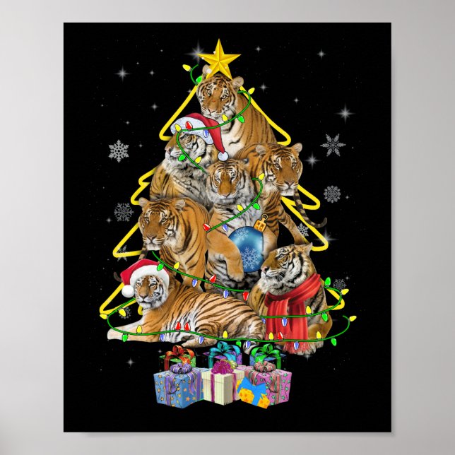 Poster Tigre Árvore de Natal Snow Engraçado Tiger Xmas pr (Frente)