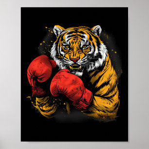 Poster Tigre Boxeando Com Luvas De Boxe Kickboxing B Fun