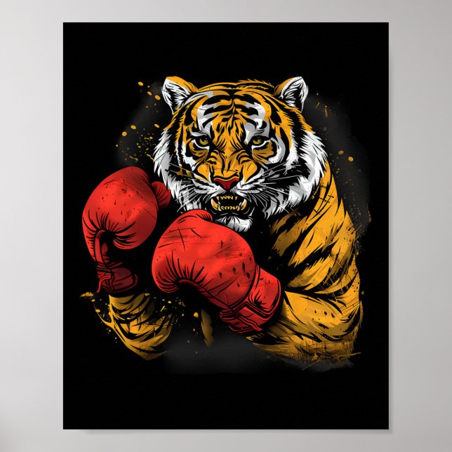 Poster Tigre Boxeando Com Luvas De Boxe Kickboxing B Fun (Frente)