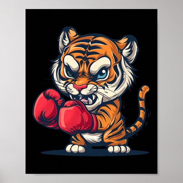 Poster Tigre Boxeando Com Luvas De Boxe Kickboxing Engraç (Frente)