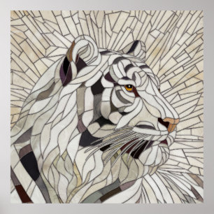Poster Tigre branco - Arte Digital Mosaica de Vidro Estre