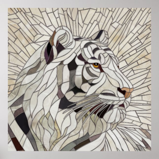 Poster Tigre branco - Arte Digital Mosaica de Vidro Estre (Frente)