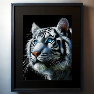 Poster Tigre Branco de Desenho do Pastel do duro