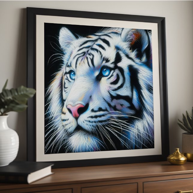 Poster Tigre Branco de Desenho do Pastel do duro (Criador carregado)