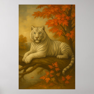 Poster Tigre Branco de Outono – Tela de Arte Fina