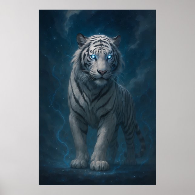 Poster Tigre Branco Fantasia – Série Mystic Aura | ManJia (Frente)