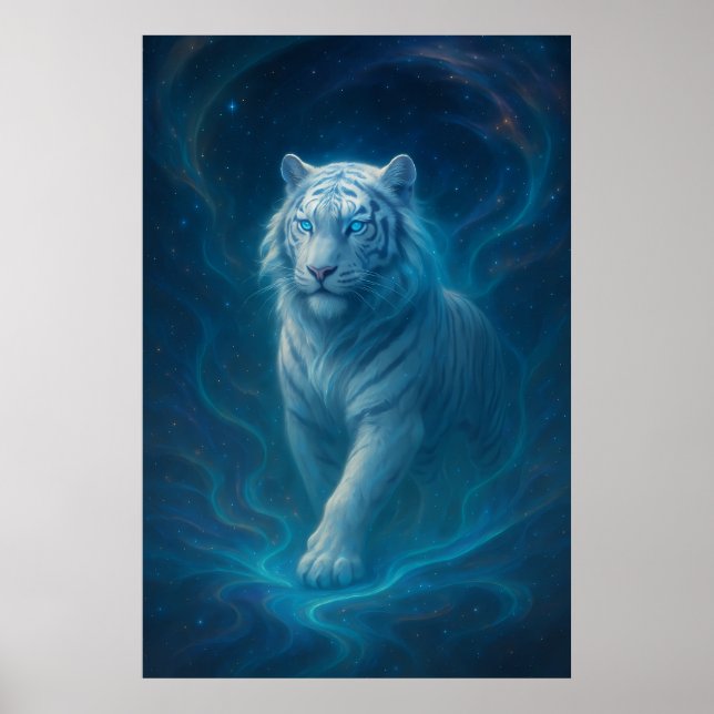 Poster Tigre Branco Fantasia – Série Mystic Aura | ManJia (Frente)
