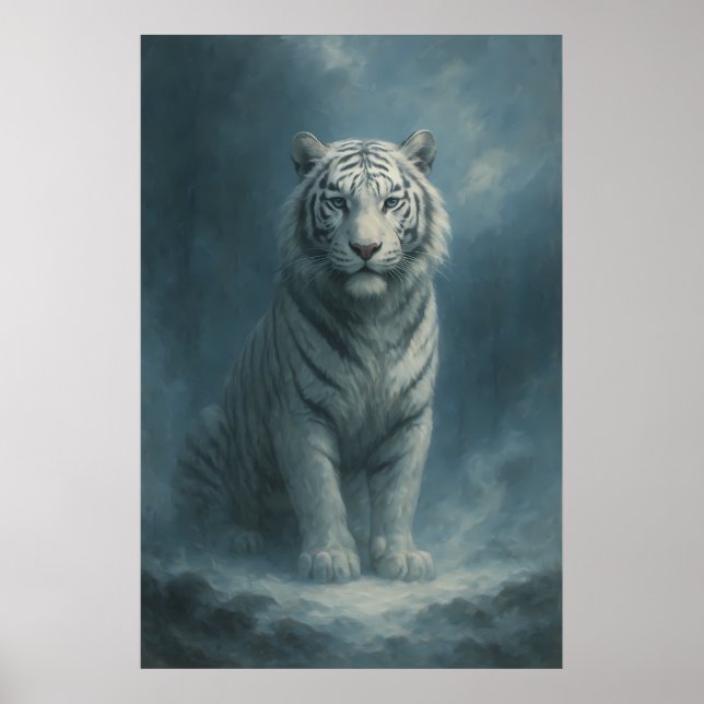 Poster Tigre Branco Fantasia - Série Mystic Aura | ManJia (Frente)