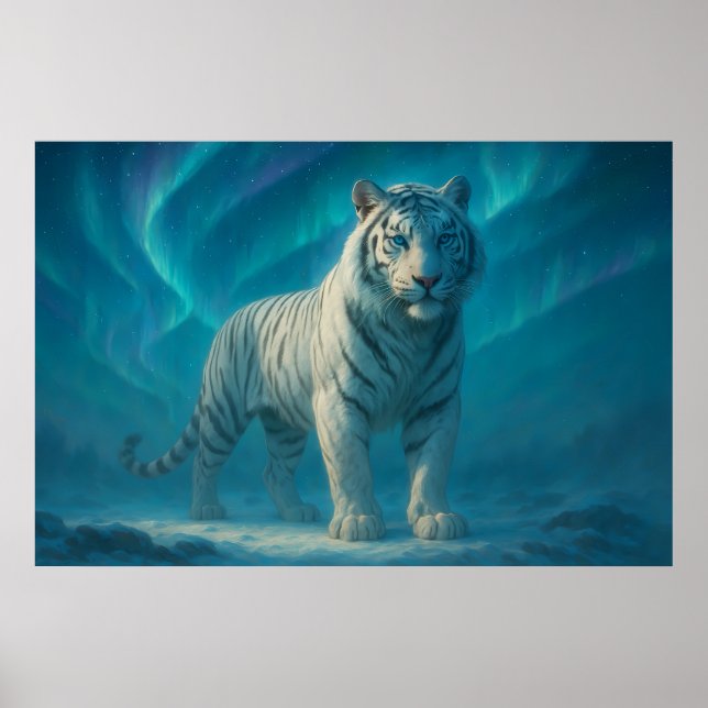 Poster Tigre Branco Fantasia – Série Mystic Aura | ManJia (Frente)