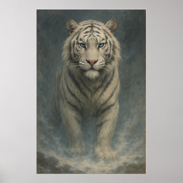 Poster Tigre Branco Fantasia – Série Mystic Aura | ManJia (Frente)