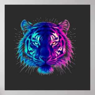 Poster Tigre Branco Neon – Arte de Vida Selvagem Cyberpun