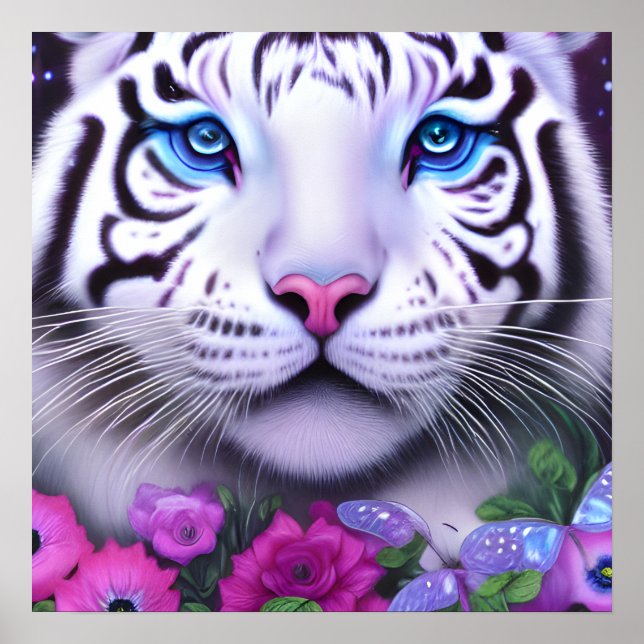 Poster Tigre Branco Pop surreal (Frente)