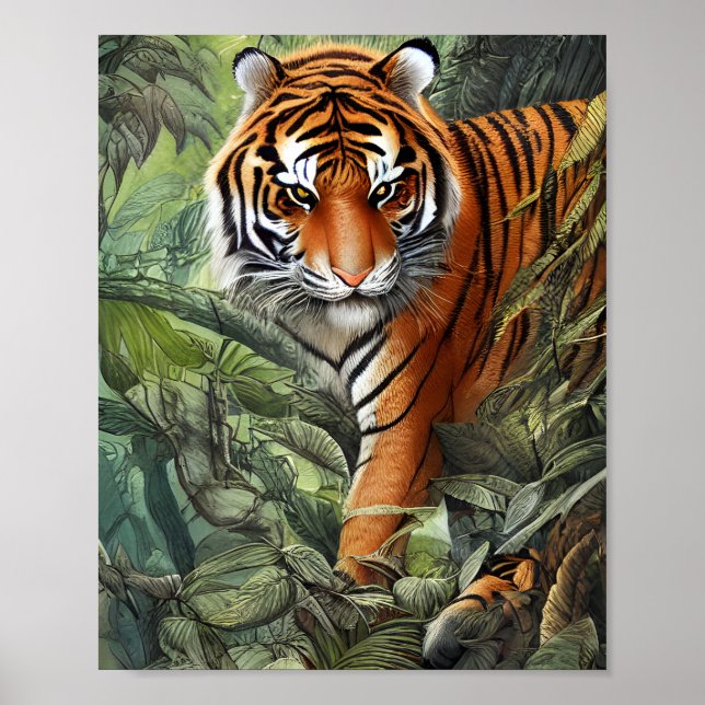 Poster Tigre caminhando na selva (Frente)