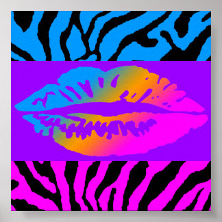 Poster Tigre Corey 80s - Lábios retrô de neon - riscas de