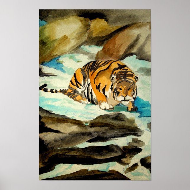 Poster Tigre de Aquarela (Frente)