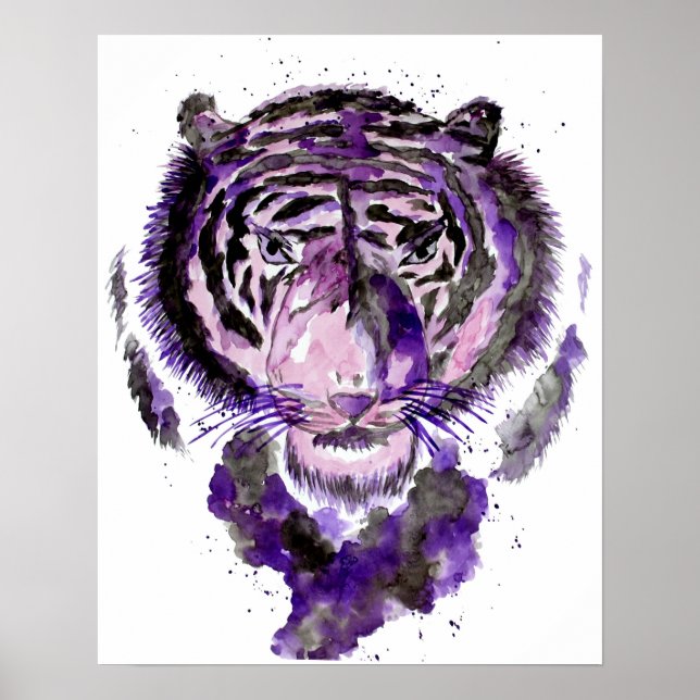 Poster Tigre de Aquarela Roxo (Frente)