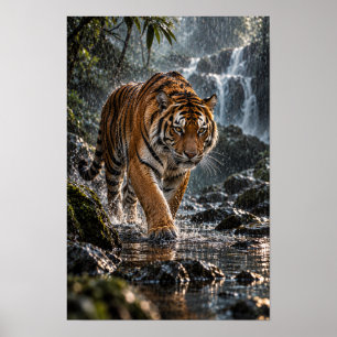 Poster Tigre-de-bengala Caminhando pela Água da Floresta 