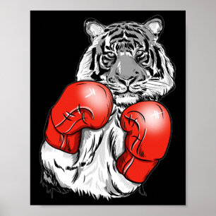 Poster Tigre de Boxe Divertido com Luvas Vermelhas Crianç