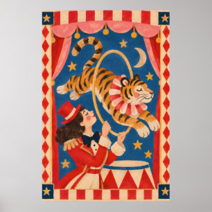Poster Tigre de Circo Antigo e Funhaus do Domador