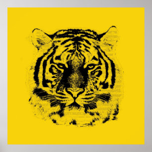 Pôster Tigre de face para cima (preto e amarelo)