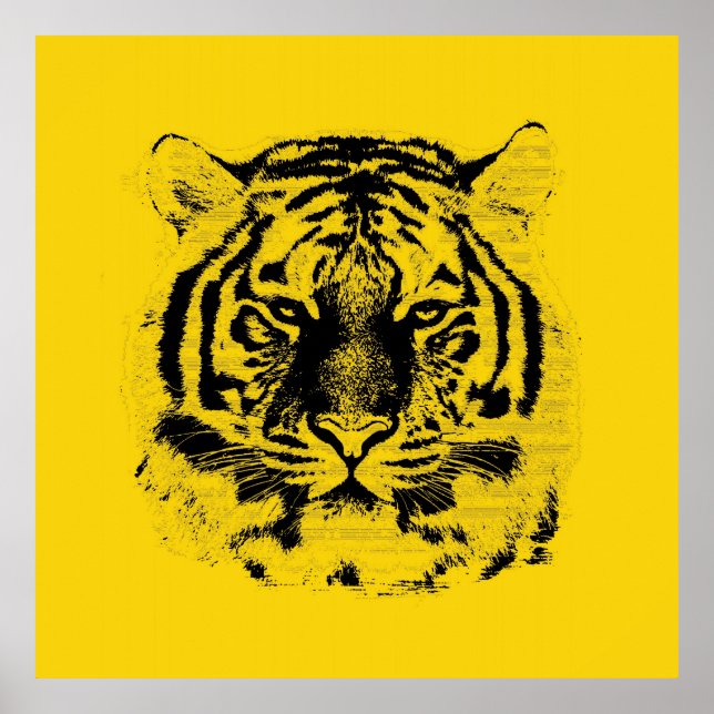 Pôster Tigre de face para cima (preto e amarelo) (Frente)