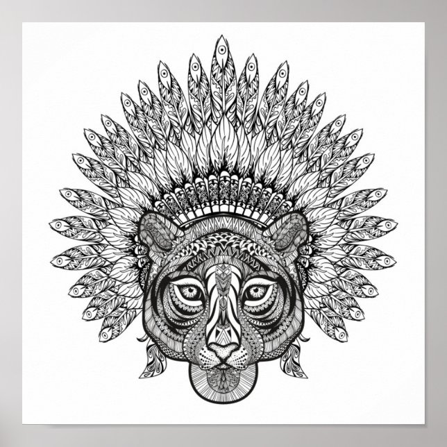 Poster Tigre Desenho Mão no Estilo 2 (Frente)