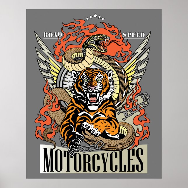 Poster Tigre e cobra. Speedway Motorcycle Biker Club (Frente)