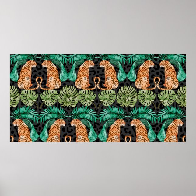 Poster Tigre e Folhas em Padrão Sem Costura (Frente)