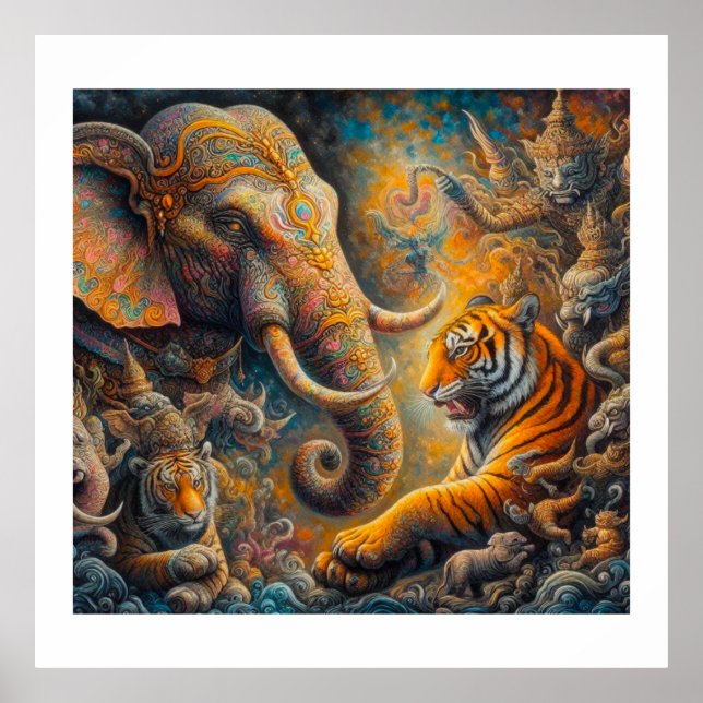 Poster tigre elefante espiritual (Frente)