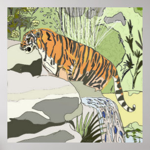 Poster Tigre em cascata