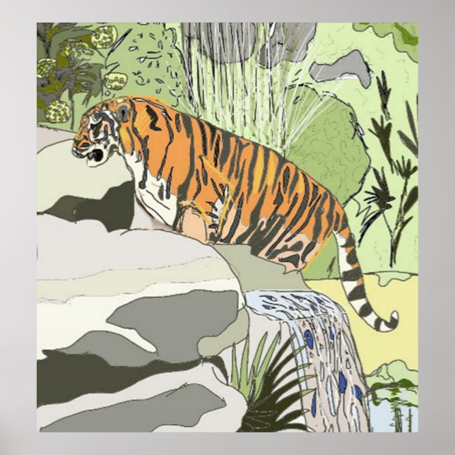 Poster Tigre em cascata (Frente)