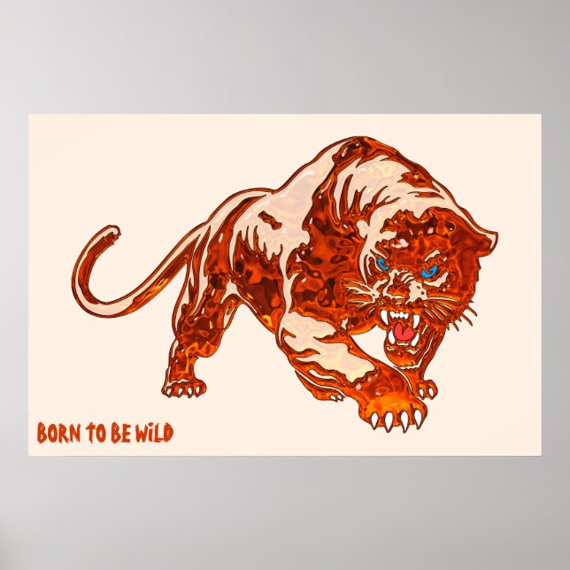 Poster Tigre Em Chamas Laranja Com Olhos Azuis (Frente)