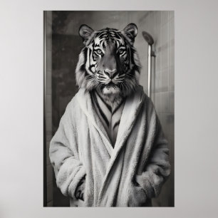 Poster Tigre em Robe de Banho Impressão, Arte Engraçada d