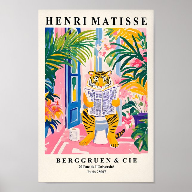 Poster Tigre Em Um Banheiro, Engraçado Arte De Muro De Ba (Frente)